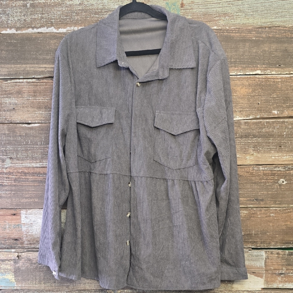 Gray Women's Corduroy Shacket Casual Jacket, Plus Size 3X (Runs Small) NEW